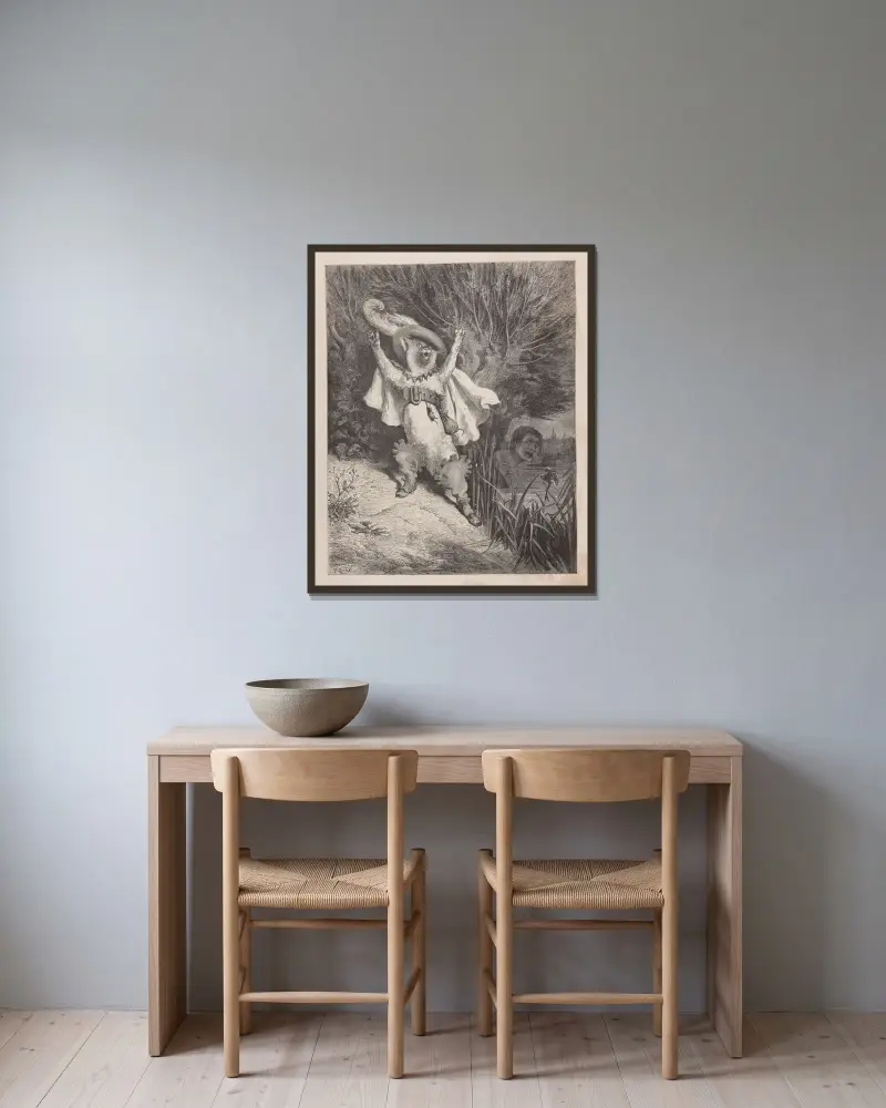 Sagor, plansch 26 av Gustave Doré inramad på en vägg