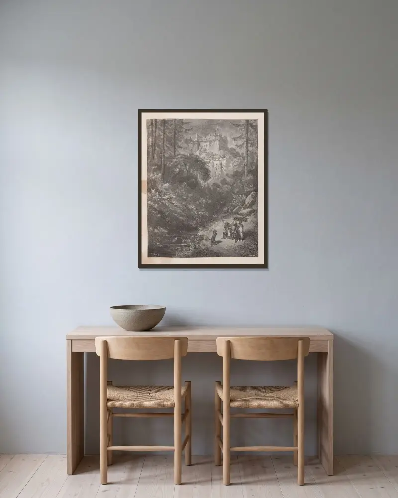 Sagor Pl.27 av Gustave Doré inramad på en vägg