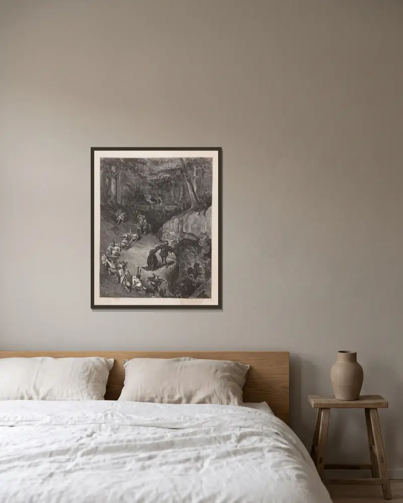 Sagor, plansch 29 av Gustave Doré inramad på en vägg