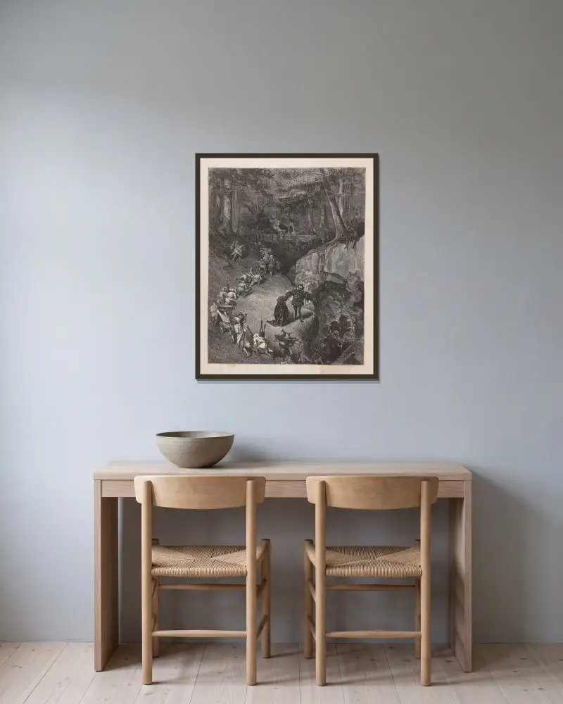Sagor, plansch 29 av Gustave Doré inramad på en vägg
