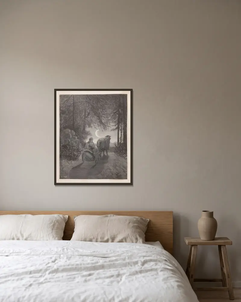 Sagor, plansch 31 av Gustave Doré inramad på en vägg