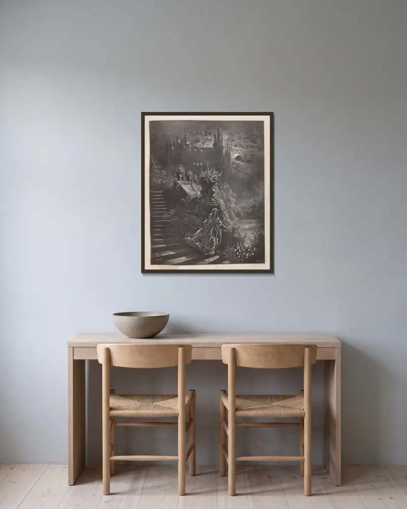 Sagor, plansch 32 av Gustave Doré inramad på en vägg