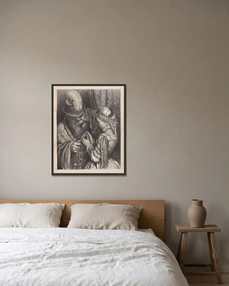 Sagor, plansch 38 av Gustave Doré inramad på en vägg