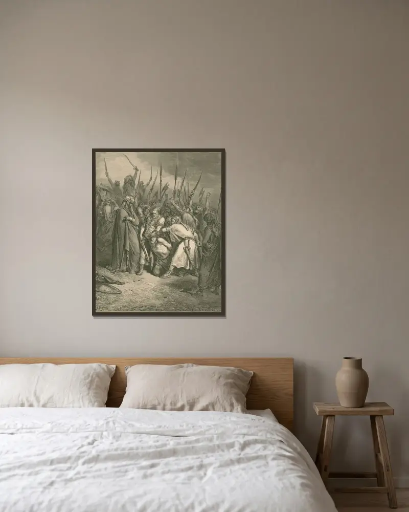 Agags död av Gustave Doré inramad på en vägg