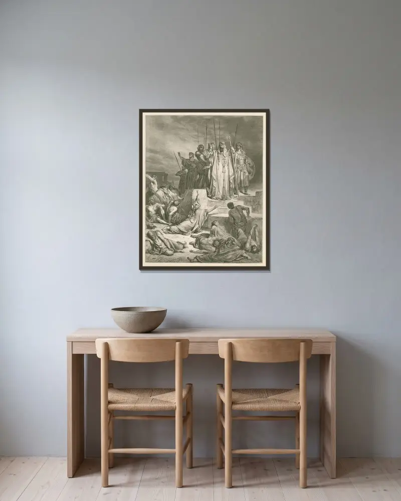 Hungersnöden i Samaria av Gustave Doré inramad på en vägg