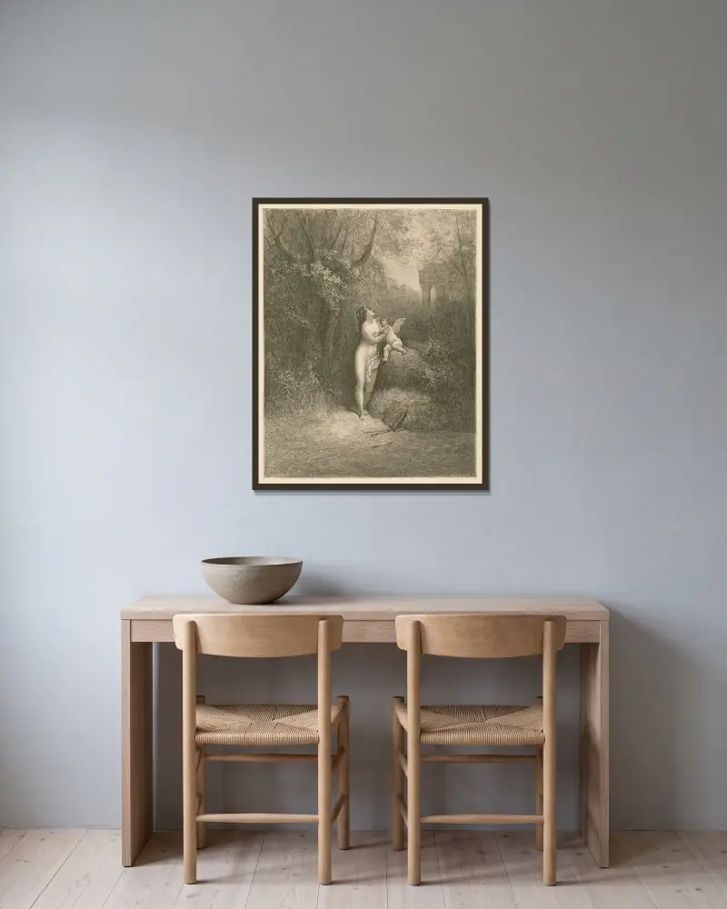 Kärleken och dårskapen av Gustave Doré inramad på en vägg