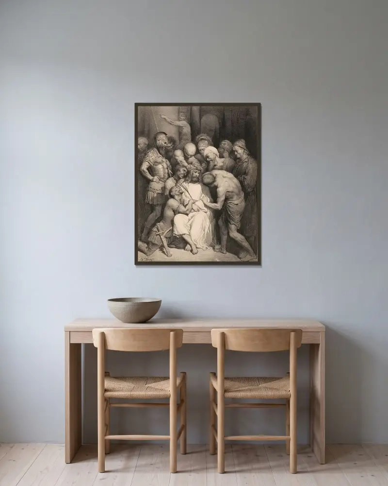 Kristus hånad av Gustave Doré inramad på en vägg