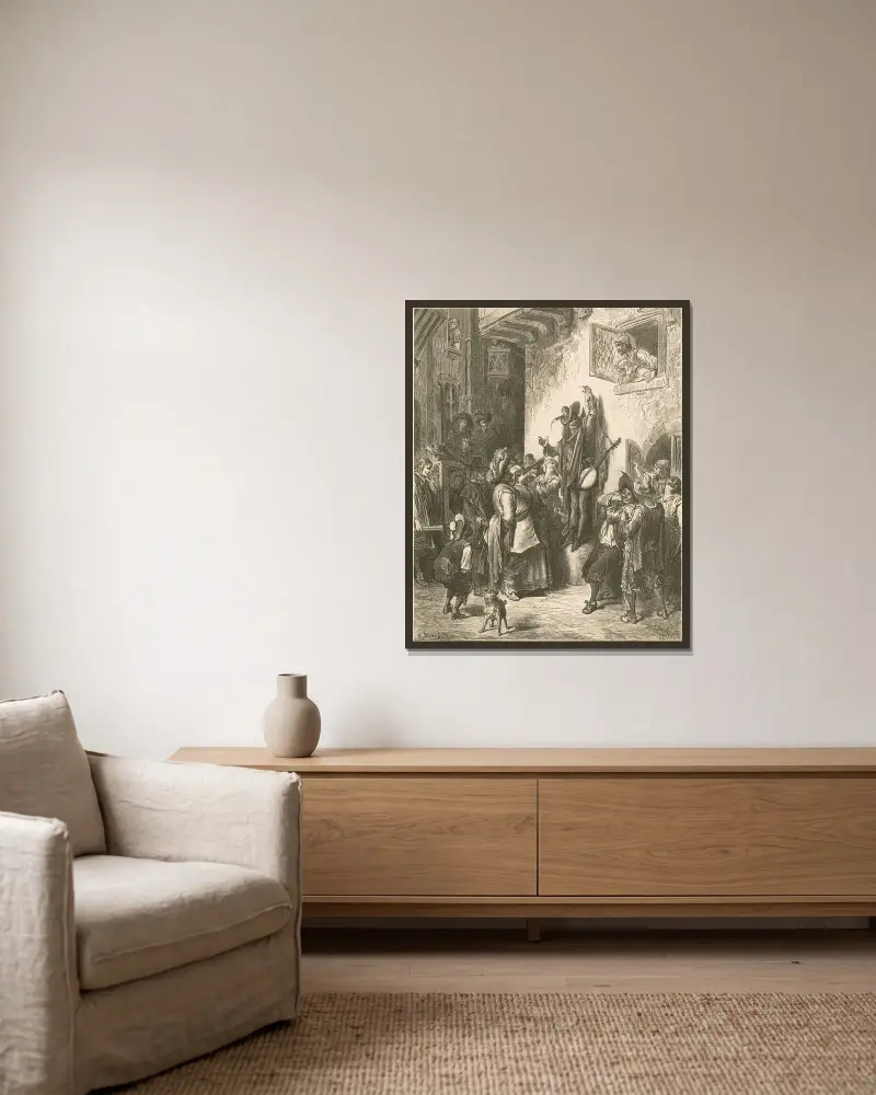 Dåren som säljer visdom av Gustave Doré inramad på en vägg