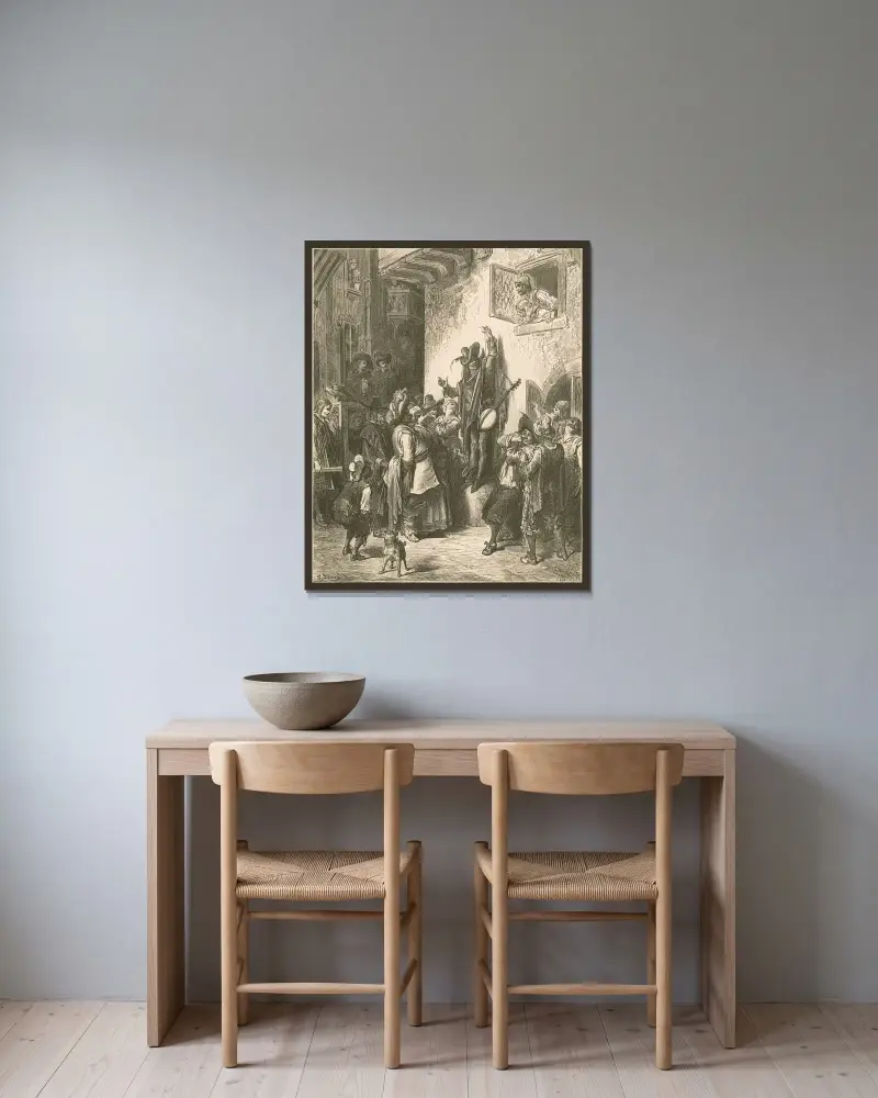 Dåren som säljer visdom av Gustave Doré inramad på en vägg