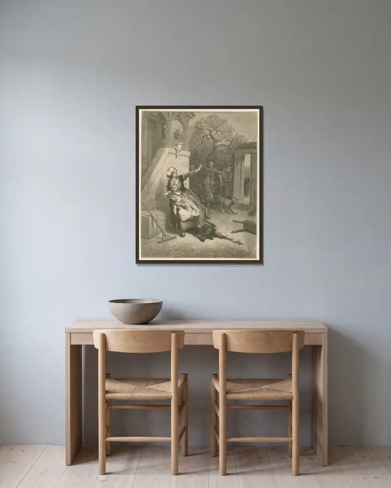 Vargen, modern och barnet av Gustave Doré inramad på en vägg