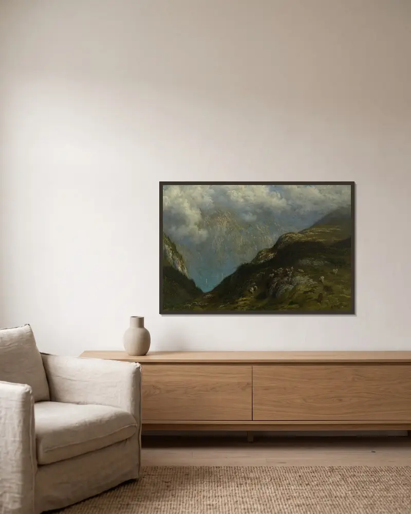 Paysage de montagne av Gustave Doré inramad på en vägg