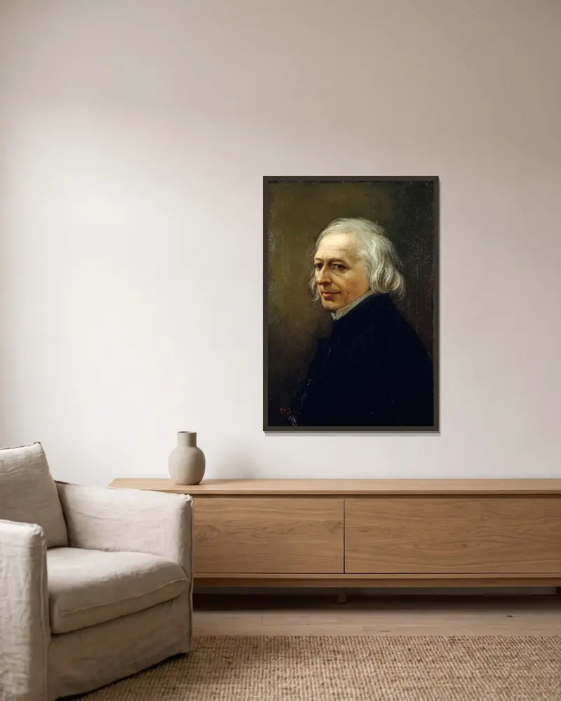 Porträtt av Charles Philipon (1800–1862), tecknare och journalist av Gustave Doré inramad på en vägg