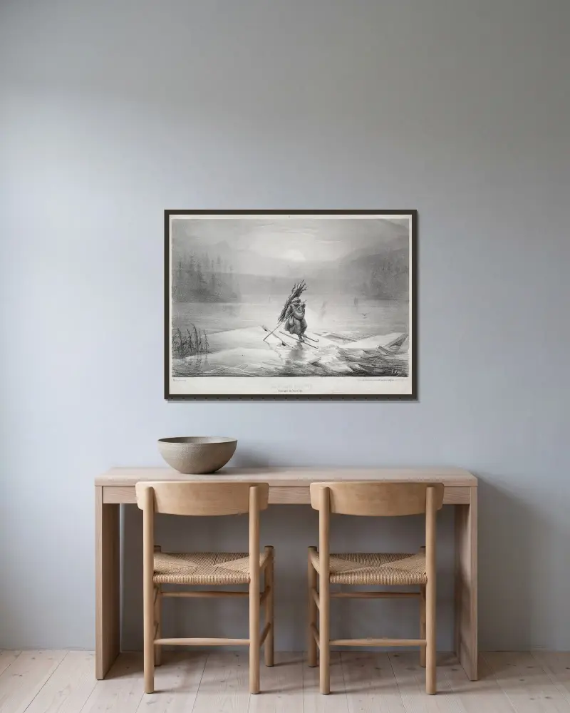 Isbrytning, minne från Norge av Gustave Doré inramad på en vägg