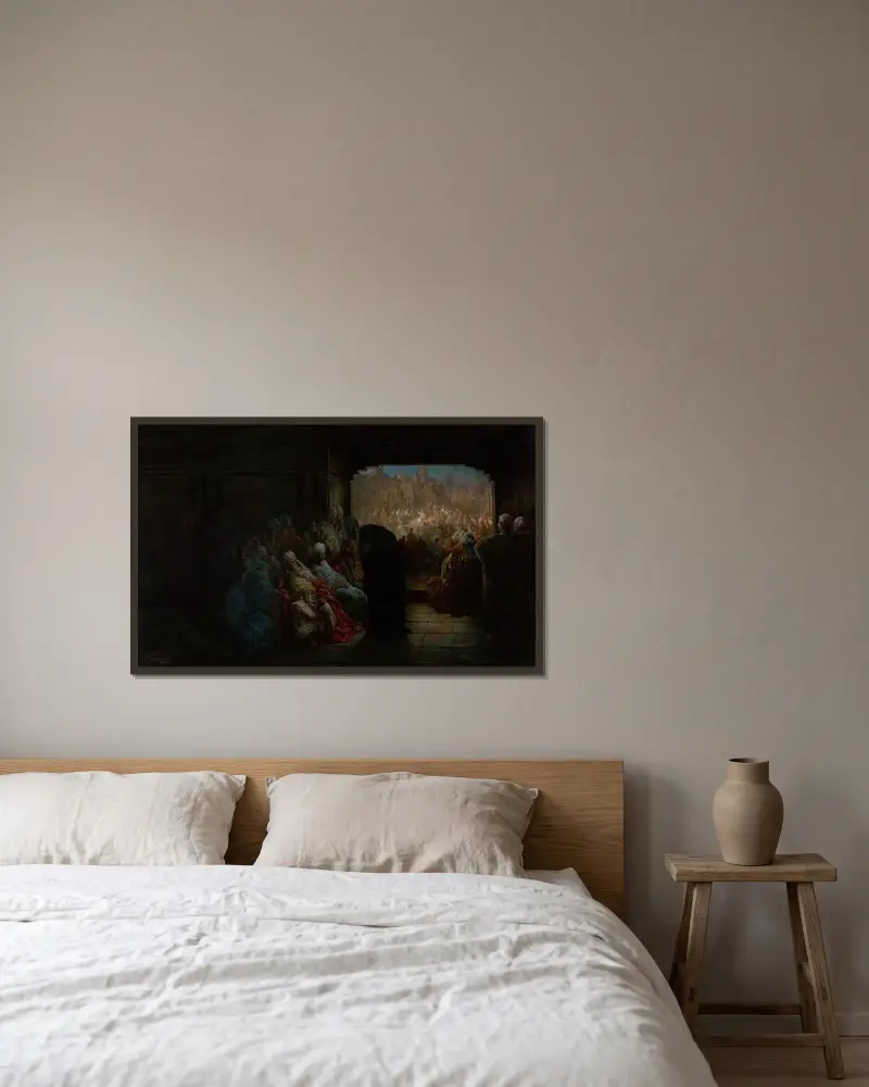 Kaifas hus av Gustave Doré inramad på en vägg