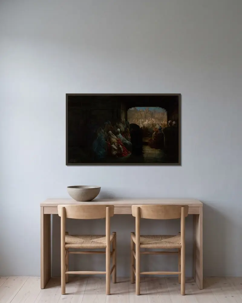 Kaifas hus av Gustave Doré inramad på en vägg