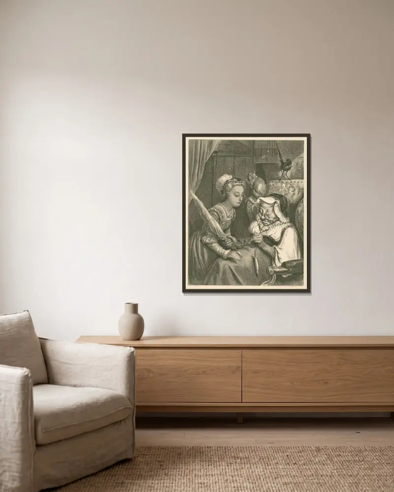 Die Prinzessin schaute zur Tür herein von Gustave Doré gerahmt an einer Wand