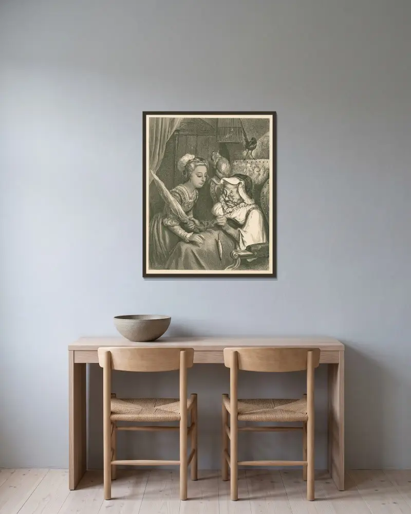 Die Prinzessin schaute zur Tür herein von Gustave Doré gerahmt an einer Wand