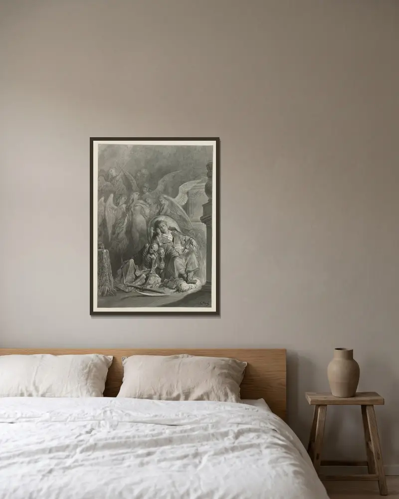 Korpen (pl. 5) av Gustave Doré inramad på en vägg