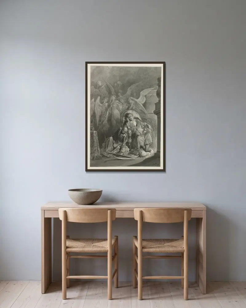 Korpen (pl. 5) av Gustave Doré inramad på en vägg