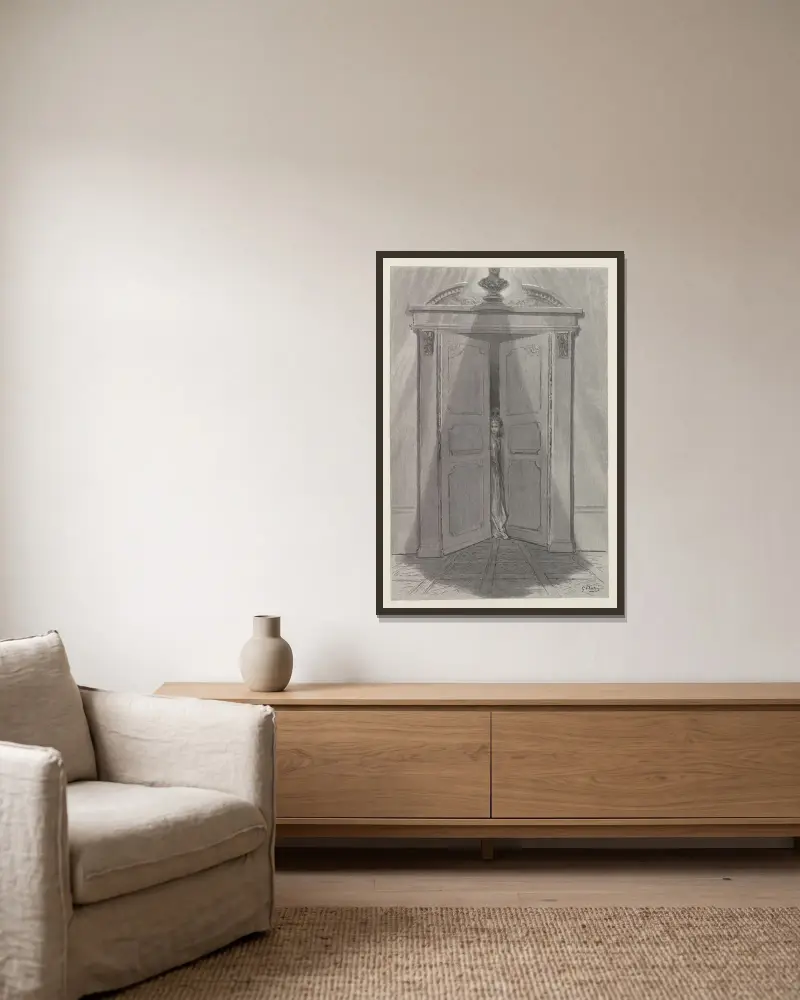 Der Rabe, Tafel 8 von Gustave Doré gerahmt an einer Wand