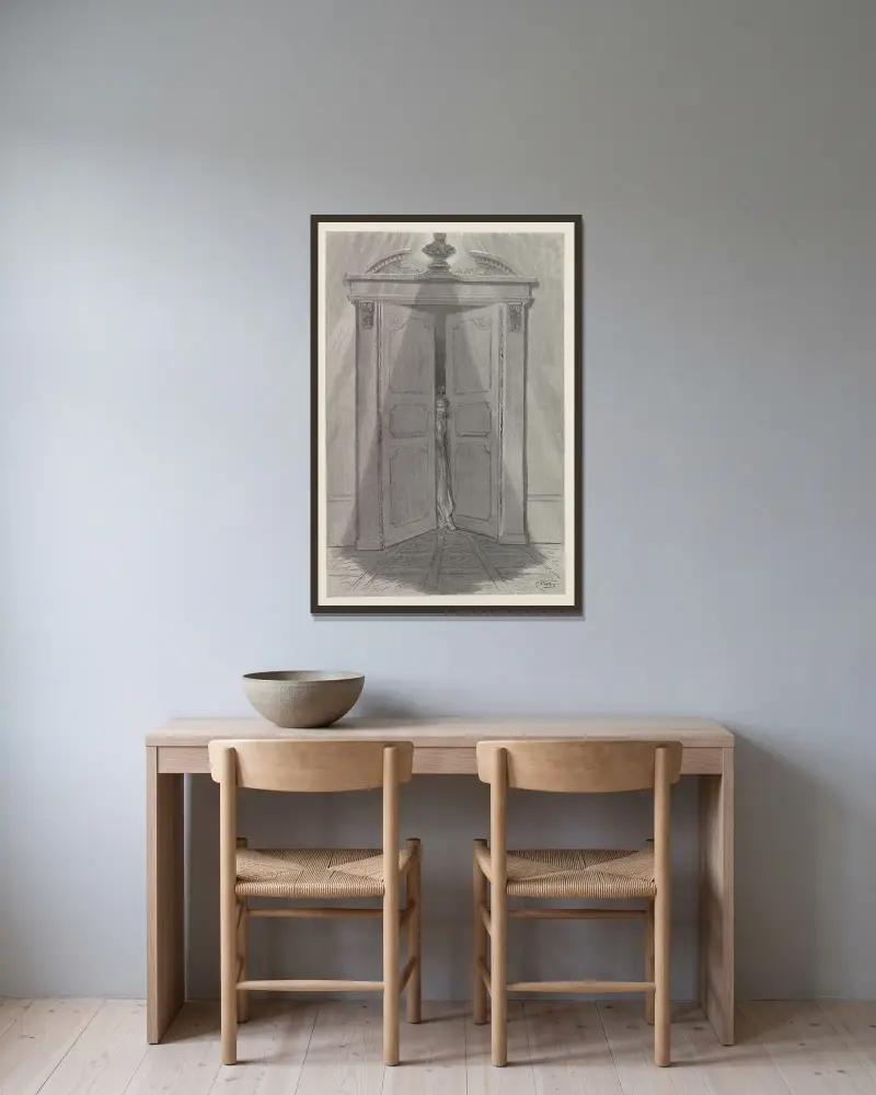 Der Rabe, Tafel 8 von Gustave Doré gerahmt an einer Wand
