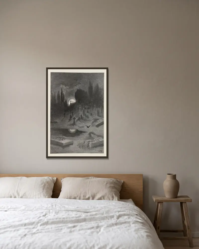 Korpen, pl. 15 av Gustave Doré inramad på en vägg
