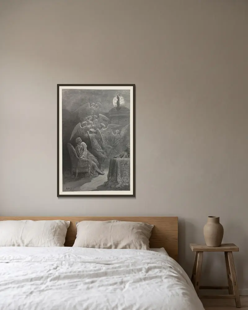 Korpen av Gustave Doré inramad på en vägg