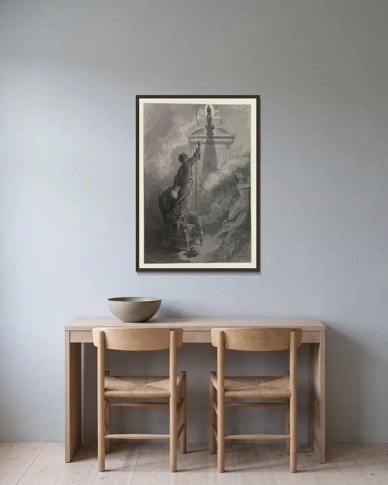 Korpen av Gustave Doré inramad på en vägg