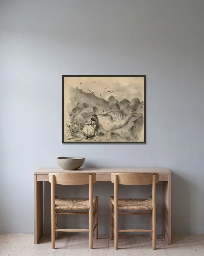 Rosprinsen av Gustave Doré inramad på en vägg