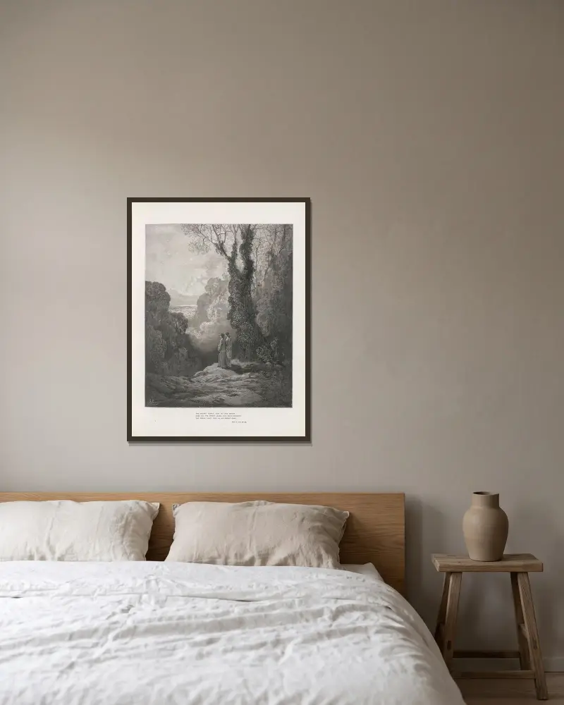 Visionen av skärselden och paradiset av Gustave Doré inramad på en vägg