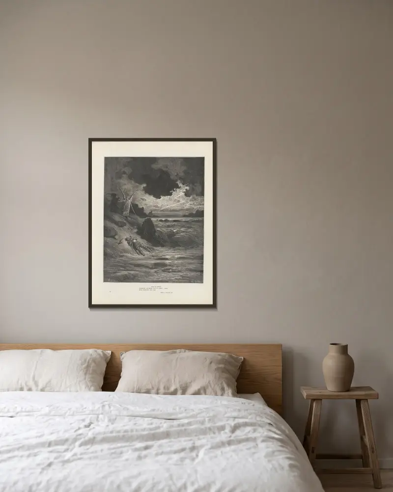 Visionen av skärselden och paradiset av Dante Alighieri, pl. 10 av Gustave Doré inramad på en vägg