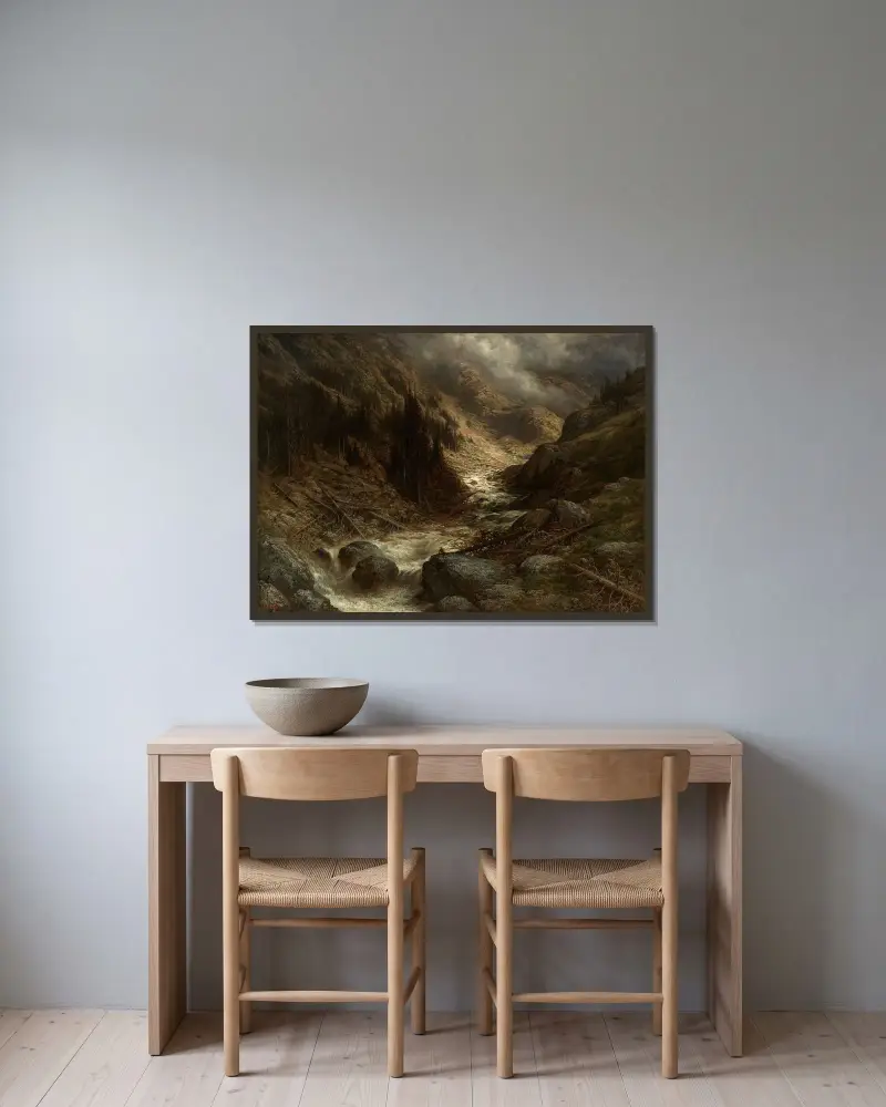 En fors i Engadine av Gustave Doré inramad på en vägg