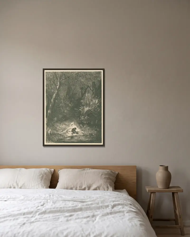 Där vattenfallet ljöd i gällaste diskant av Gustave Doré inramad på en vägg