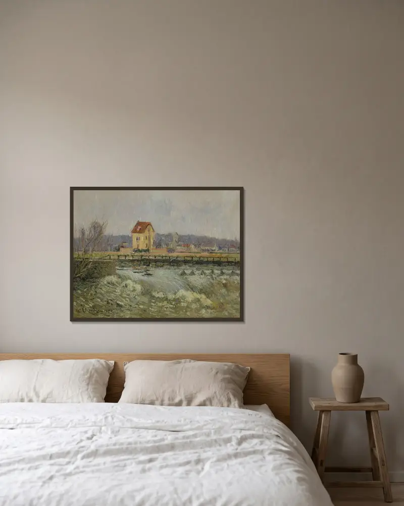 Fördämning vid Pontoise av Gustave Loiseau inramad på en vägg