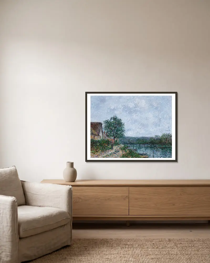 Bord de rivière, la Seine à Porte-Joie av Gustave Loiseau inramad på en vägg