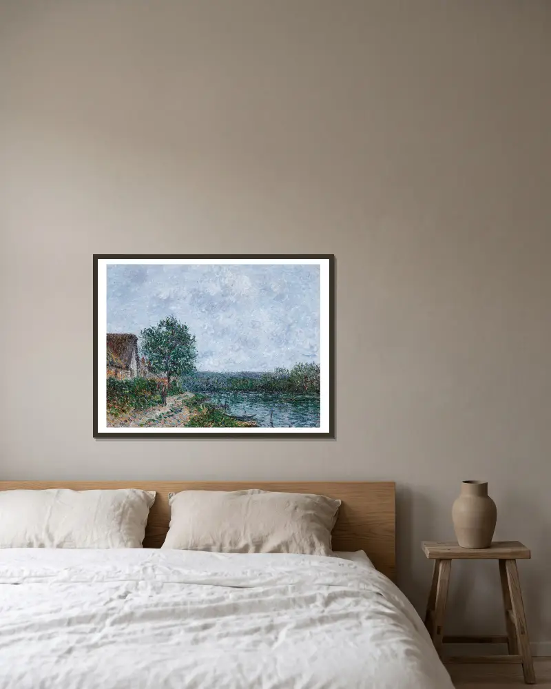 Bord de rivière, la Seine à Porte-Joie av Gustave Loiseau inramad på en vägg