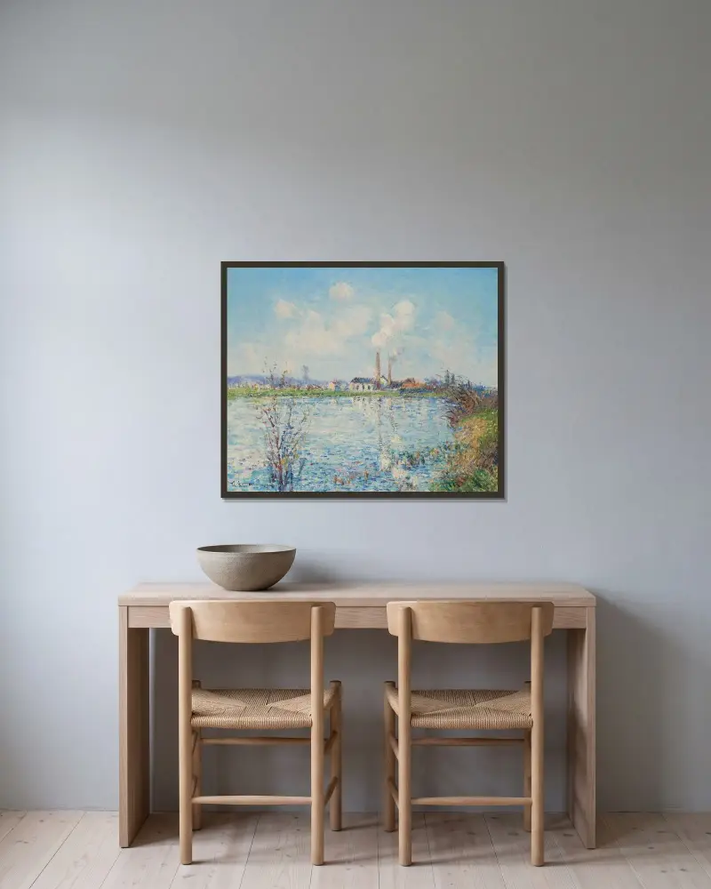 Bord vid L’oise av Gustave Loiseau inramad på en vägg