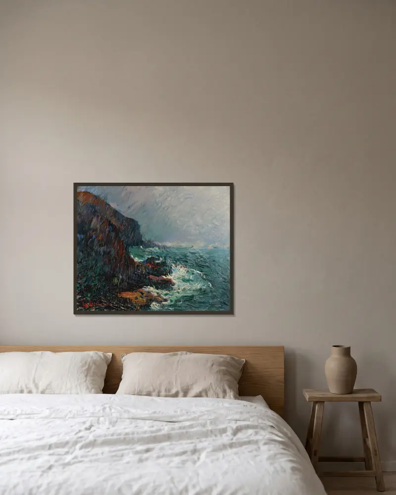 Klippor i Normandie av Gustave Loiseau inramad på en vägg