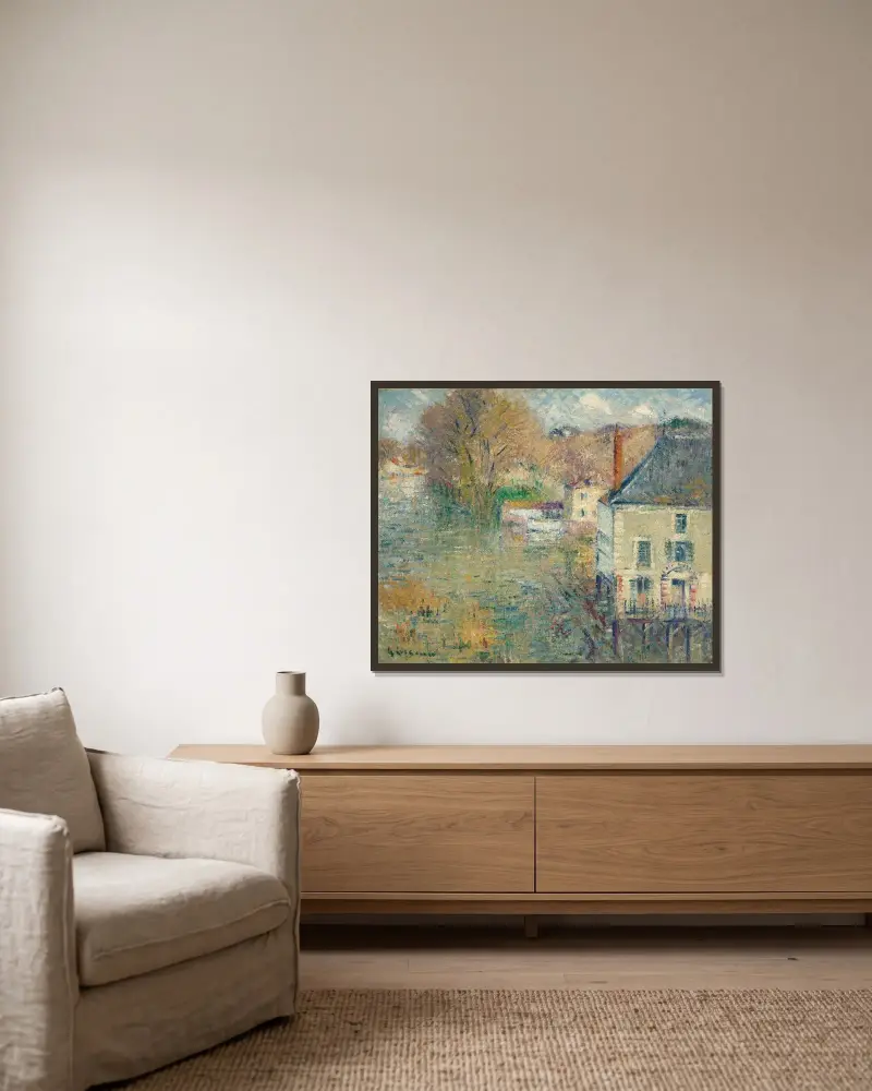 Översvämning i Giverny av Gustave Loiseau inramad på en vägg