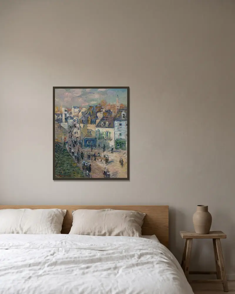 Marknadsdag i Pont-Aven av Gustave Loiseau inramad på en vägg