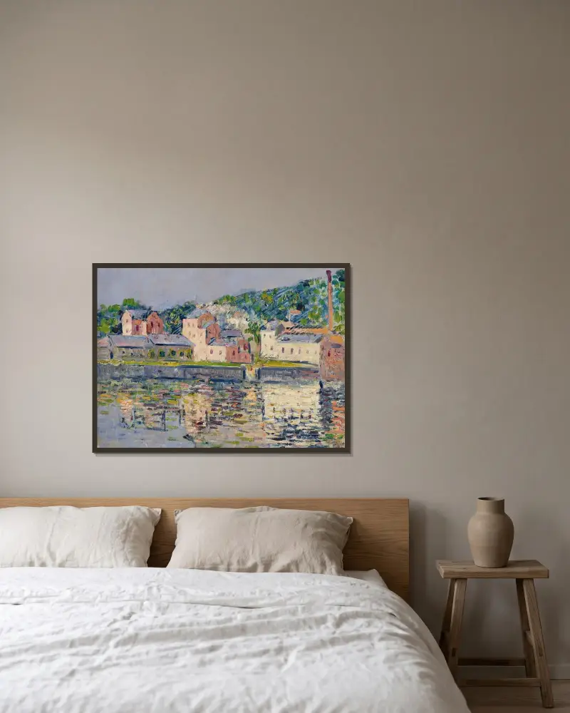 Stranden vid Pontoise av Gustave Loiseau inramad på en vägg