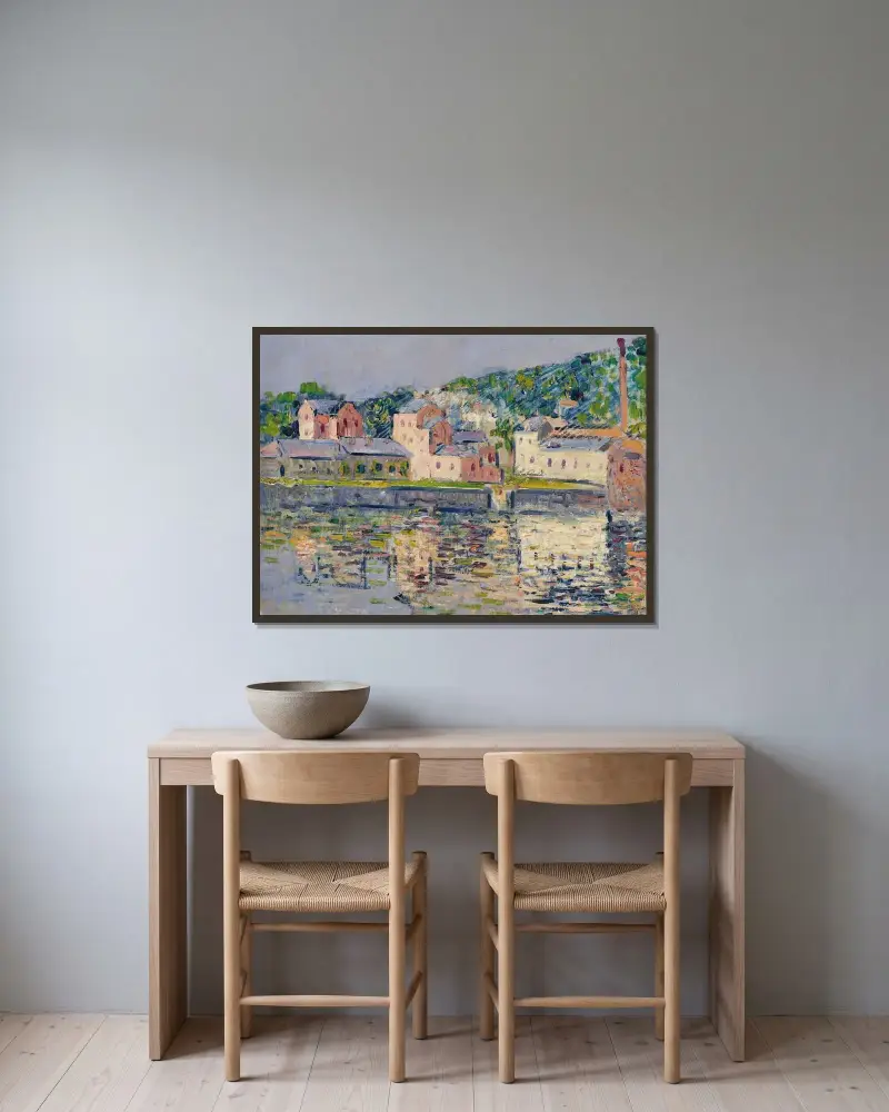 Stranden vid Pontoise av Gustave Loiseau inramad på en vägg