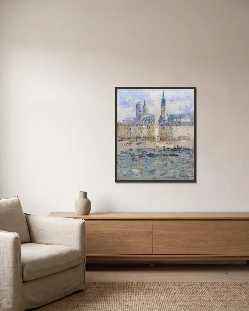 Rouens katedral av Gustave Loiseau inramad på en vägg