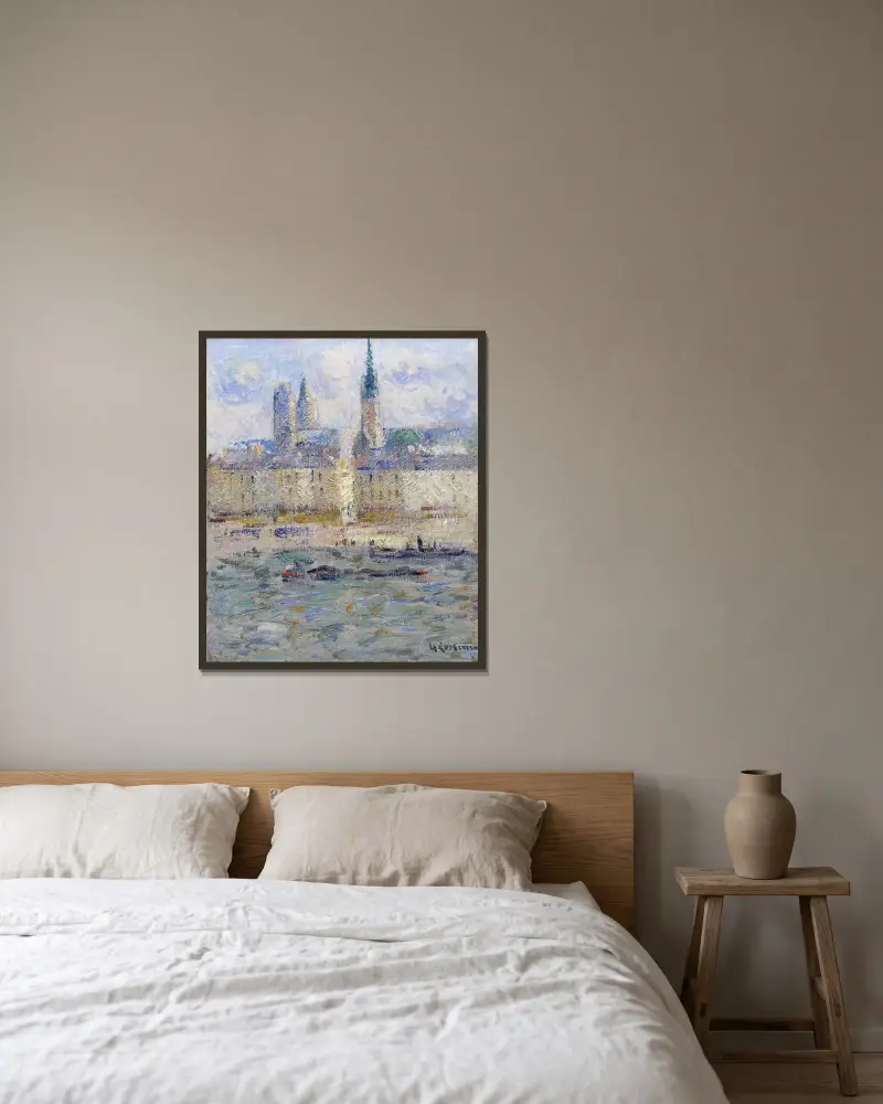 Rouens katedral av Gustave Loiseau inramad på en vägg