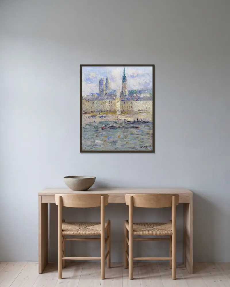 Rouens katedral av Gustave Loiseau inramad på en vägg