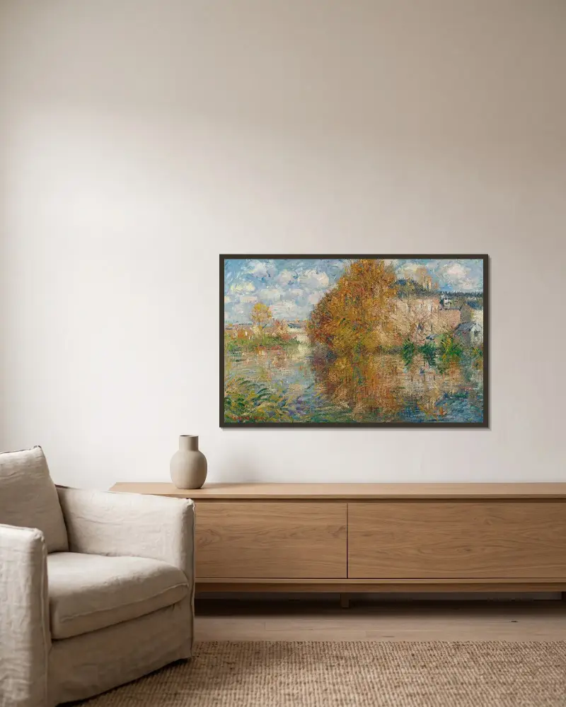 Huset Cauchois, stranden av Eure, höst av Gustave Loiseau inramad på en vägg