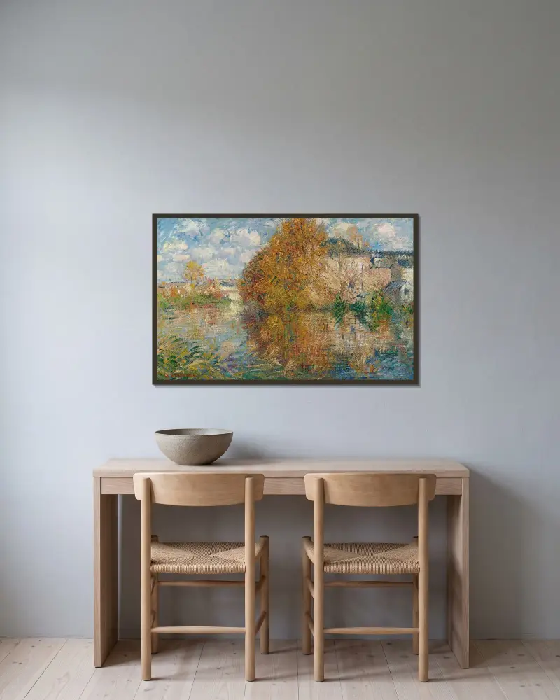 Huset Cauchois, stranden av Eure, höst av Gustave Loiseau inramad på en vägg
