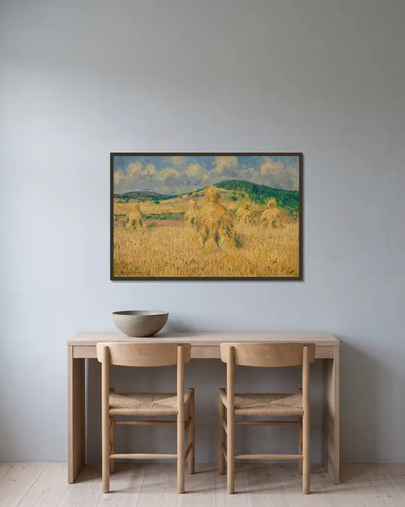Skörden, omgivningarna kring Louviers, Eure av Gustave Loiseau inramad på en vägg