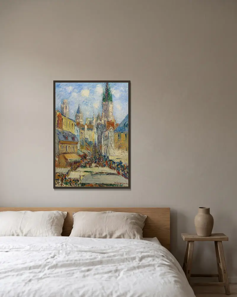 La Place De La Basse, Vielle Tour Et Le Marché De La Place, Rue De L’épicerie av Gustave Loiseau inramad på en vägg