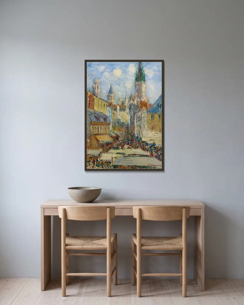 La Place De La Basse, Vielle Tour Et Le Marché De La Place, Rue De L’épicerie av Gustave Loiseau inramad på en vägg